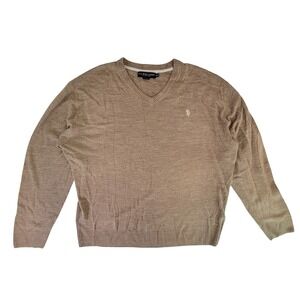 US Polo Assn Mens Sweater Beige V Neck Long Sleeve Casual Size XXL